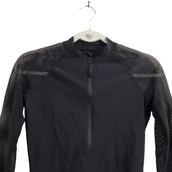 J. Crew Rash Guard Small Black Mesh Insert Long Sleeve Swim Cover Up Stretch - Picture 3 of 11